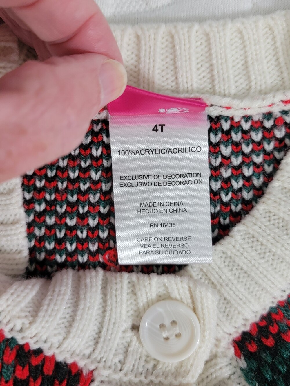 Disney Minnie Mouse Holiday Sweater 4T | Red Green Plaid Knit Christmas Cardigan - Picture 6 of 9